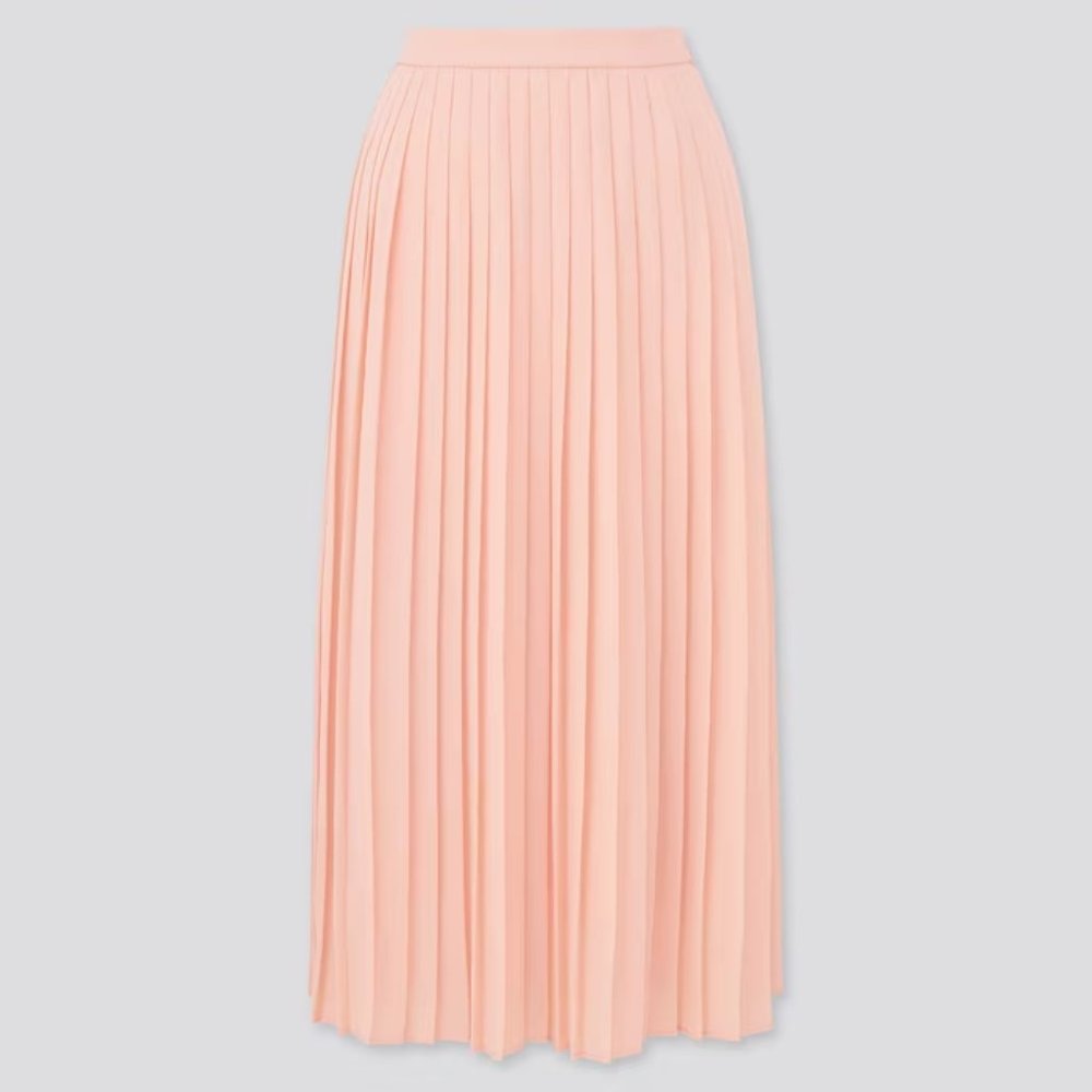 Uniqlo Chiffon Pleated Long Skirt in Pink - Large